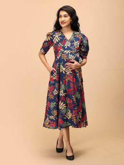 The Mom Store - Leaf The Drama Maternity and Nursing Wrap Dress with Belt