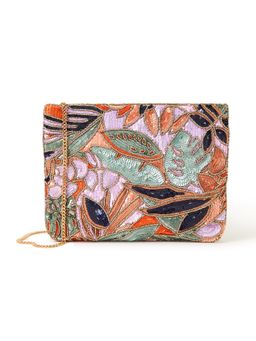 Accessorize London - Womens Multi Palm Print Embellished Zip Top Clutch