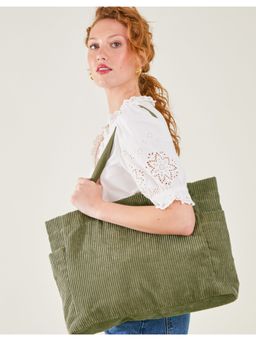 Accessorize London - Womens Khaki Cord Shopper Bag
