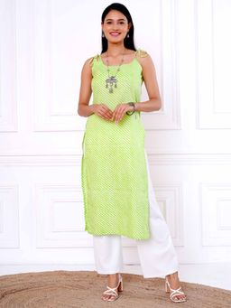 SALVIA SKY - Green Leheriya Shoulder Tie-Up Kurta