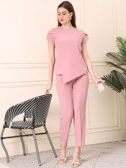 Exude - Women's Pink Solid Co-Ord (Set of 2)