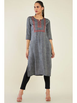 Soch - Women Grey Rayon Embroidered Kurta