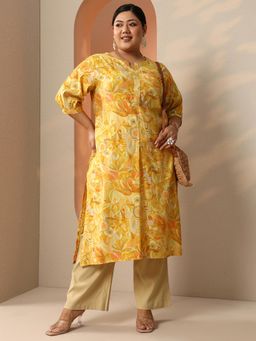 Extra love by Libas - Women Mustard Floral Printed Straight Kurta