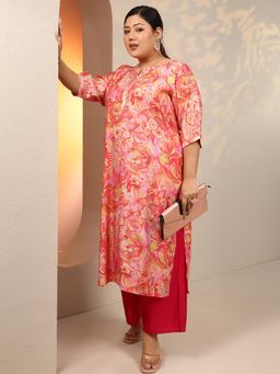Extra love by Libas - Women Peach Floral Printed Straight Kurta