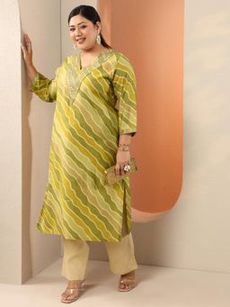 Extra love by Libas - Women Light Green Leheriya Printed Straight Kurta