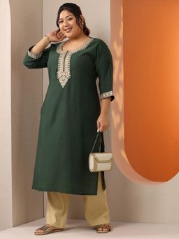 Extra love by Libas - Women Embroidered Silk Blend Straight Kurta