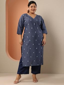 Extra love by Libas - Women Grey Ethnic Motifs Embroidered Straight Kurta