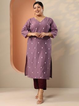 Extra love by Libas - Women Mauve Ethnic Motifs Embroidered Straight Kurta
