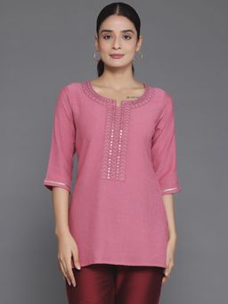 Libas - Women Embroidered Cotton Blend Straight Tunic