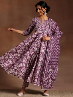 Libas - Women Printed Cotton Anarkali and Pant with Dupatta Set