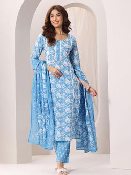 Libas - Women Printed Cotton Straight Kurta and Pant with Dupatta