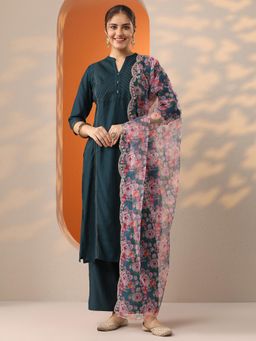 Libas - Women Woven Design Viscose Straight Kurta and Palazzo with Dupatta