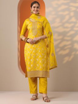 Libas - Women Woven Design Silk Blend Straight Kurta and Pant with Dupatta