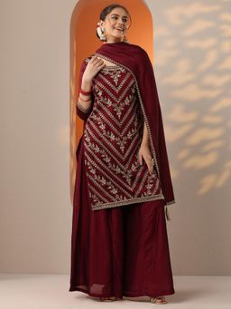 Libas - Women Embroidered Chinon Straight Kurta and Sharara with Dupatta