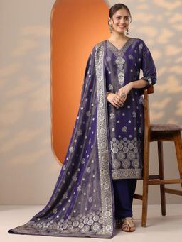 Libas - Women Woven Design Cotton Straight Kurta and Pant with Dupatta