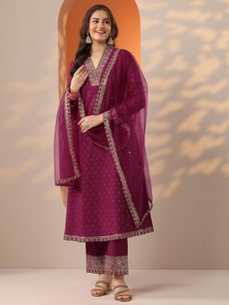 Libas - Women Woven Design Crepe Curved Kurta and Pant with Dupatta