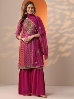 Libas - Women Printed Organza Straight Kurta and Sharara with Dupatta