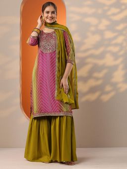 Libas - Women Printed Silk Blend Straight Kurta and Sharara with Dupatta