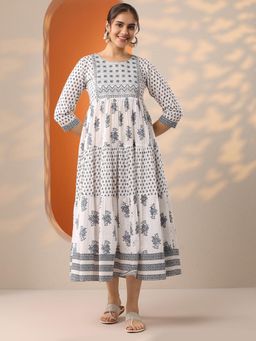 Libas - Women Printed Cotton Fit and Flare Midi Dress
