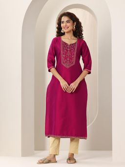 Libas - Women Yoke Design Silk Straight Kurta