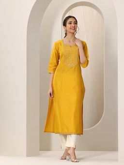 Libas - Women Yoke Design Silk Straight Kurta