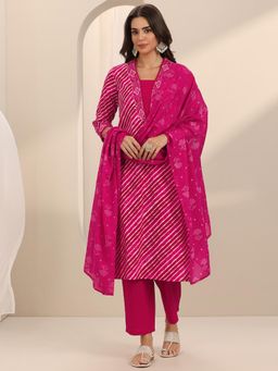 Libas - Women Printed Cotton Straight Kurta and Pant with Dupatta