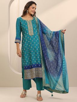 Libas - Women Printed Silk Blend Straight Kurta and Pant with Dupatta