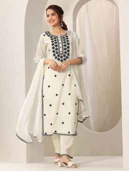 Libas - Women Embroidered Cotton Straight Kurta and Pant with Dupatta