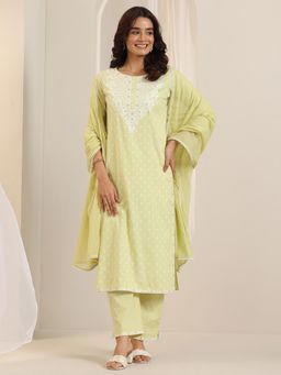 Libas - Women Embroidered Cotton Straight Kurta and Pant with Dupatta