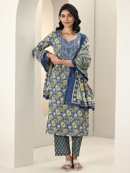 Libas - Women Printed Cotton Straight Kurta and Pant with Dupatta