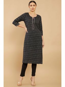 Soch - Women Black Cotton Stripes Kurta