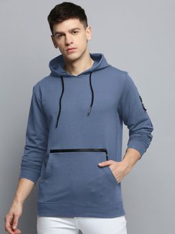 SHOWOFFFF - Mens Hooded Solid Blue Pullover Sweatshirt