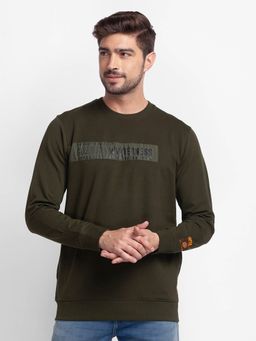 Spykar - Rifle Green Cotton Full Sleeve Round Neck Sweatshirt for Men