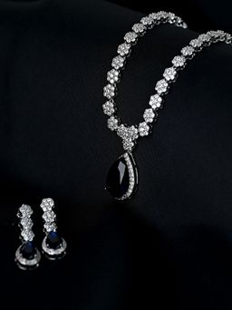 Palmonas - Diamond & Blue Crystal Drop Necklace Set