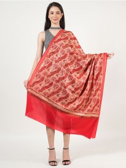 MUFFLY - Women Embroidered Wool Red Shawl Heavy Jal With Swarovski Crystal