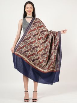 MUFFLY - Women Embroidered Wool Blue Shawl Heavy Jal With Swarovski Crystal