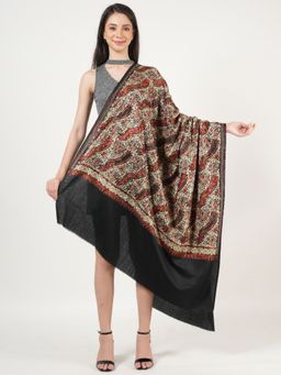 MUFFLY - Women Embroidered Wool Black Shawl Heavy Jal With Swarovski Crystal