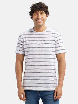 Jockey - 2715 Men Cotton Rich Striped Round Neck T-Shirt - White & Navy