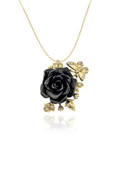 MISS JO - Black Whimsical Winged Rose Pendant with Chain