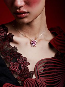 MISS JO - Pink Whimsical Winged Rose Pendant with Chain