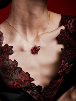 MISS JO - Red Whimsical Winged Rose Pendant with Chain