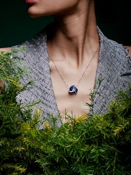 MISS JO - Blue Enchanted Triad Blossom Pendant with Silver Chain