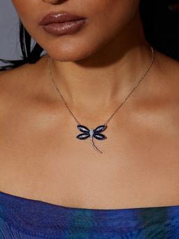 MISS JO - Blue Woodland Dragonfly Pendant with Silver Chain