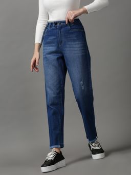 SHOWOFF - Women's Low Distress Boyfriend Fit Blue Denim Jeans