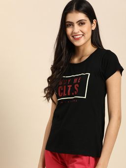 Clt.s - Women Printed Cotton Boyfriend T-Shirt - Black