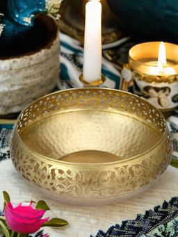 At Home by Nilkamal - Cutwork Floral Urli Decorative Bowl -Gold