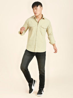 TRYBUY.IN - Cream Solid Double Pocket Men's Shirt
