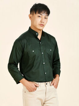 TRYBUY.IN - Green Solid Double Pocket Mandarin Men's Shirt