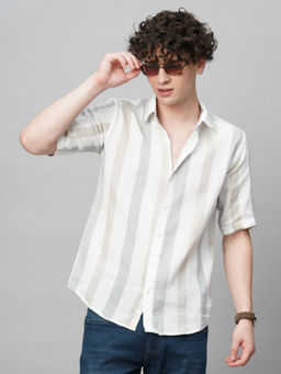 TRYBUY.IN - Effortless Cultured Crochet Striped Half Sleeves Men's Shirt