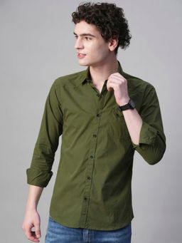 TRYBUY.IN - Angers Army Green Solid Cotton Shirt For Men